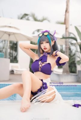 碧藍航線柴郡泳裝cos 甜蜜的海灘約會吧！ Momoko葵葵 (9P)